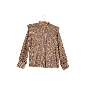 New Everlane Striped Brown White Cotton Collar Neck Wing Details Size 12 NWT